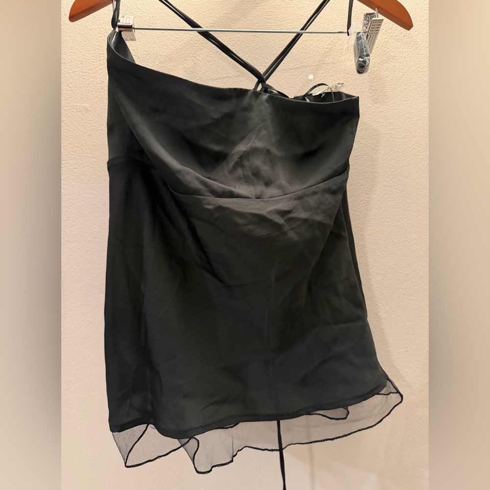 Intimately Free People Black Cowl Neck Cami Top Sheer Mesh Hem Medium - Picture 2 of 5